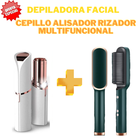 Kit Belleza Total: Depiladora Facial + Cepillo Alisador